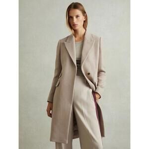 New Reiss Louis Wool-Blend Coat in Stone Size US 4 $575